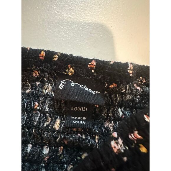 Art Class Girl's Black Floral Print Smocked Long Puff Sleeve Blouse Size Large - Picture 5 of 5